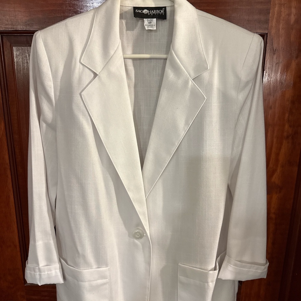 Vintage 1990s Sag Harbor White Blazer – Classic Linen Look